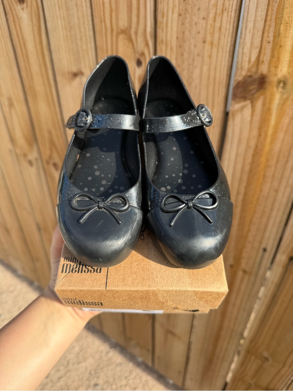Melissa Black Girls' Mary Jane Flats with Bow Accent
